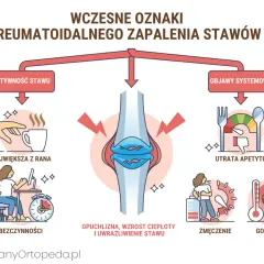 Wczesne oznaki rzs: sztywność stawu (największa z rana, po bezczynności), opuchlizna, utrata apetytu, zmęczenie, gorączka.