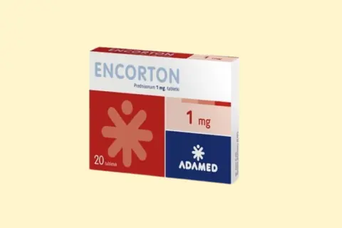 Opakowanie leku Encorton 1 mg, zawierające 20 tabletek. Stosowany w leczeniu stanów zapalnych i alergicznych.