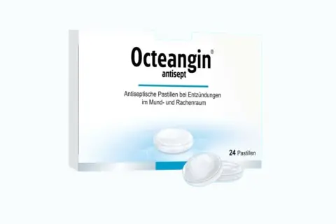 Octeangin – antybiotyk na anginę. Opakowanie zawiera 24 pastylki do ssania, które łagodzą ból gardła i stany zapalne.