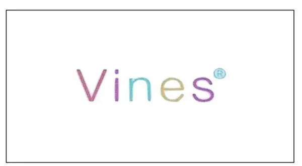 Kolorowe litery tworzą napis "Vines" z symbolem ®. Być może to nazwa suplementu, jak vines tabletki.